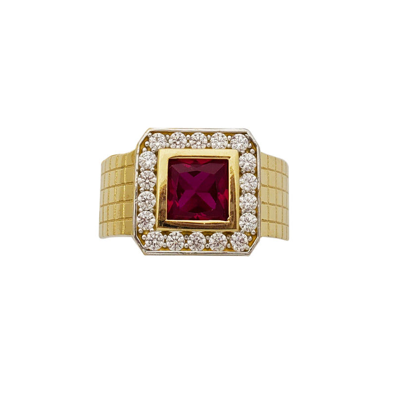 Halo Bezel Red Stone Square Ring (10K) Popular Jewelry New York
