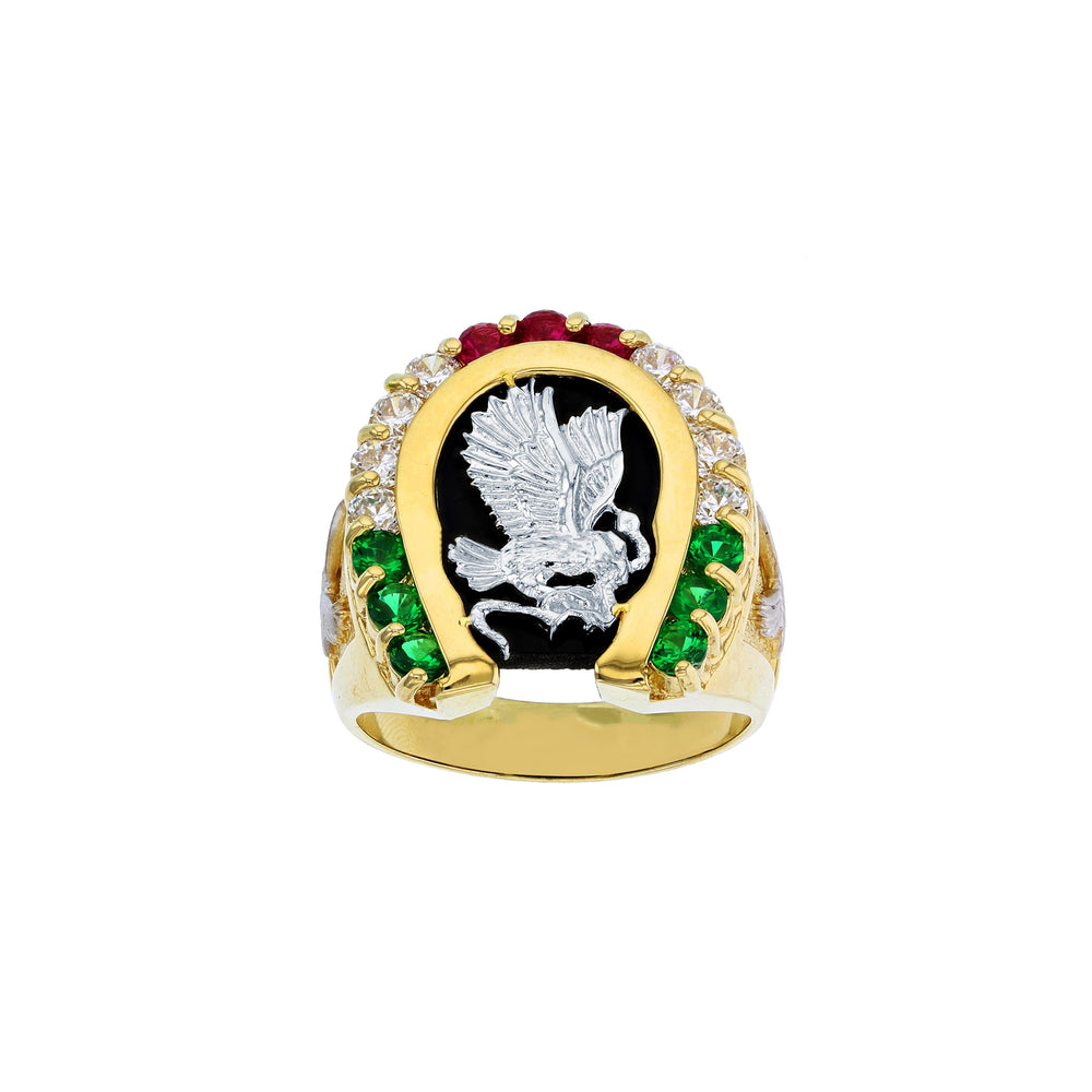 Halo Black Onyx Flying Eagle w Snake Men's Ring (14K) Popular Jewelry New York