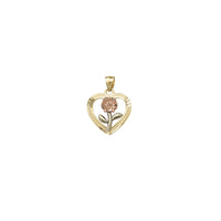 Halo Heart Shape Long Stem Rose Pendant (14K)