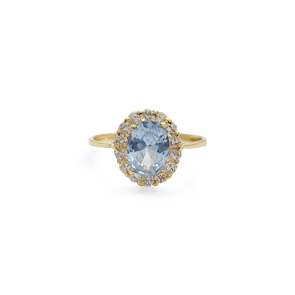 Halo Oval Light Blue Zirconia Ring (14K) Popular Jewelry New York
