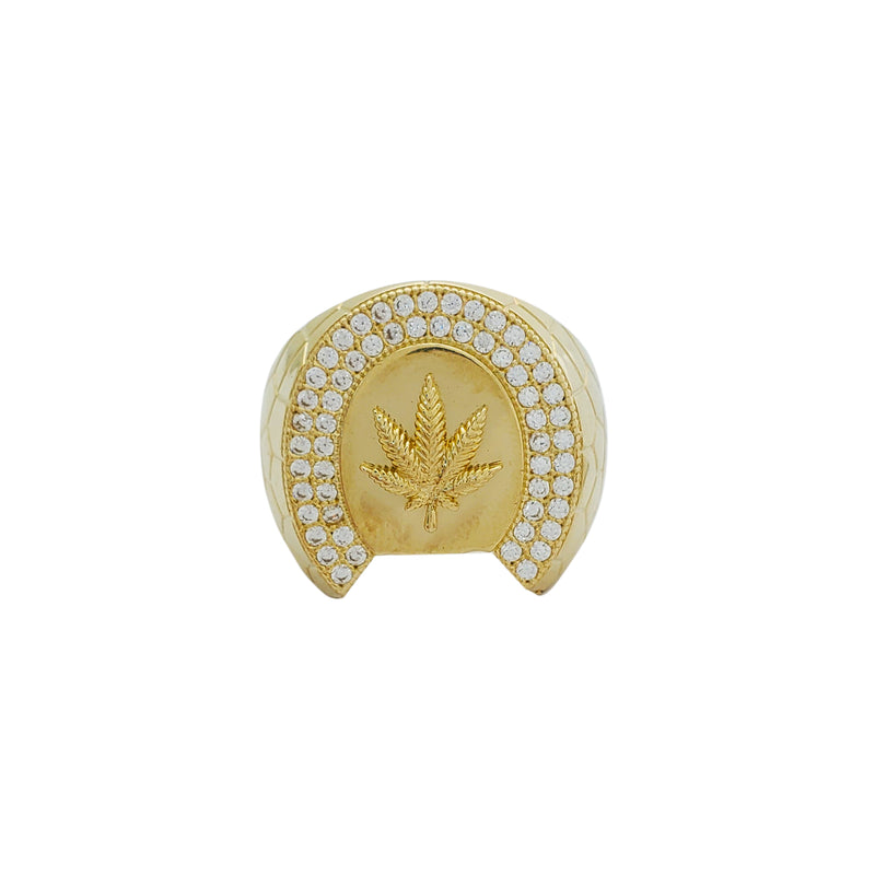 Halo Pave Cannabis Leaf Cobblestone Design Ring (10K) Popular Jewelry New York