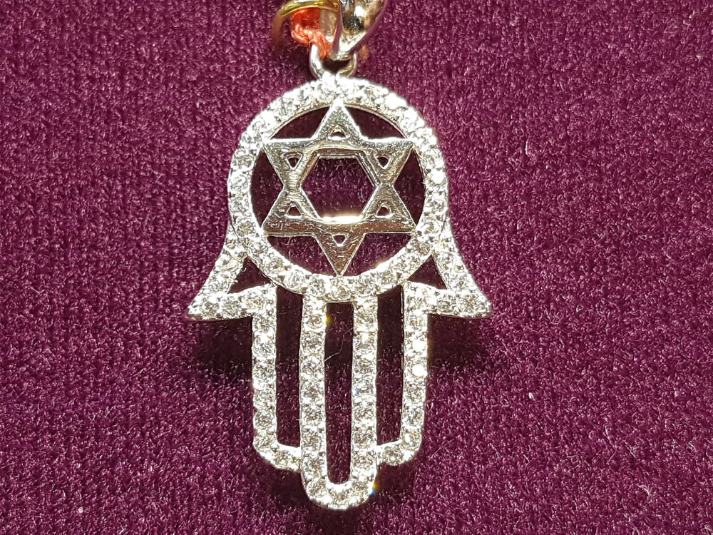 Iced Out Star of David Hamsa Hand Pendant Silver - Lucky Diamond 恆福珠寶金行 New York City 169 Canal Street 10013 Jewelry store Playboi Charlie Chinatown @luckydiamondny 2124311180