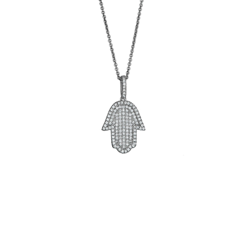Iced-Out Hamsa Necklace (Silver)
