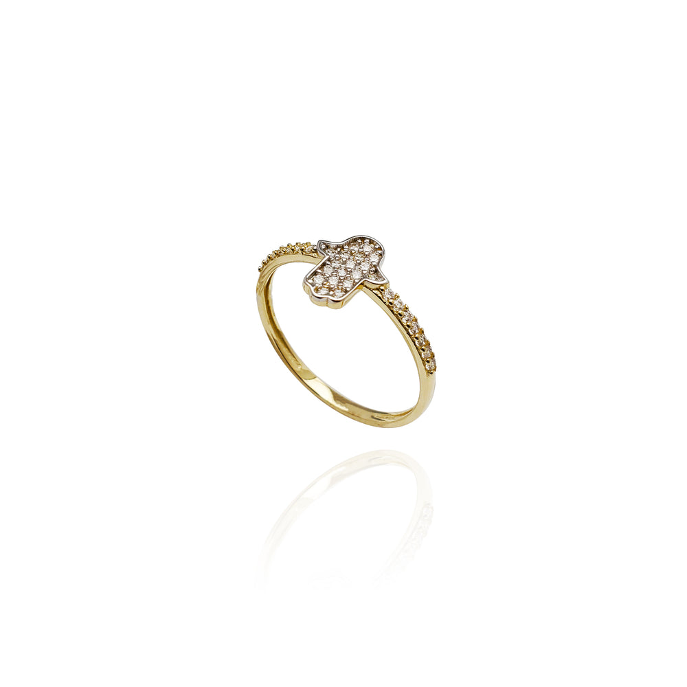 Hamsa Thin CZ Ring (14K)