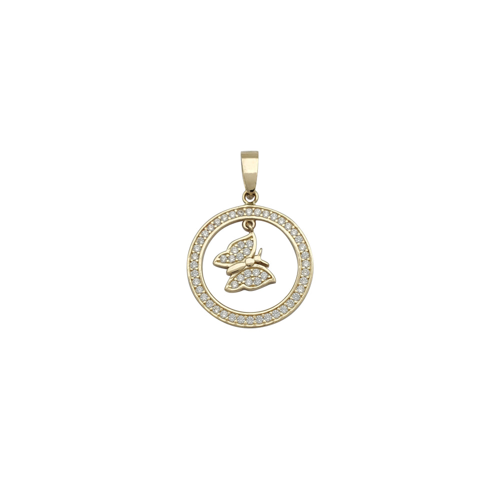 Hanging Butterfly Round CZ Pendant (14K)