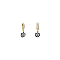 Hanging Hexagon CZ Huggie Earrings (14K)