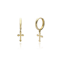 Hanging Beaded Cross Huggies Earrings (14K) Popular Jewelry New York