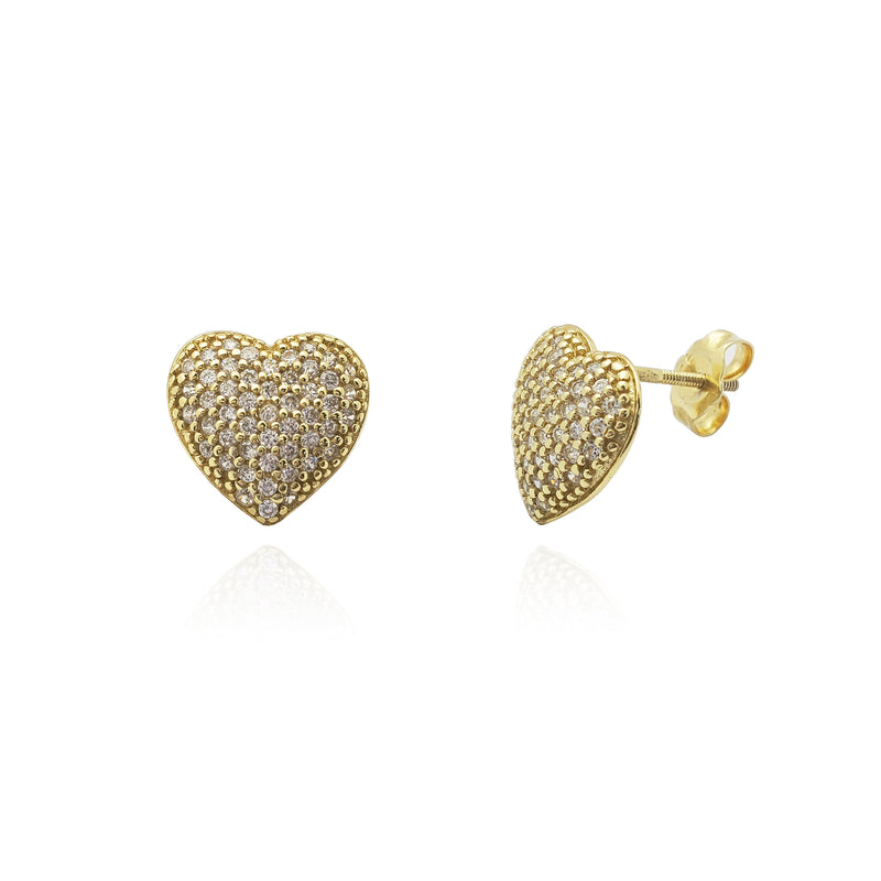 Puffy Pave Heart Stud Earrings (Silver) Popular Jewelry New York