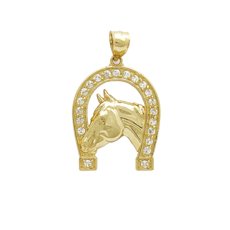 Horseshoe CZ Pendant (14K) Cubic Zirconia, 14 Karat Yellow Gold, Popular Jewelry New York