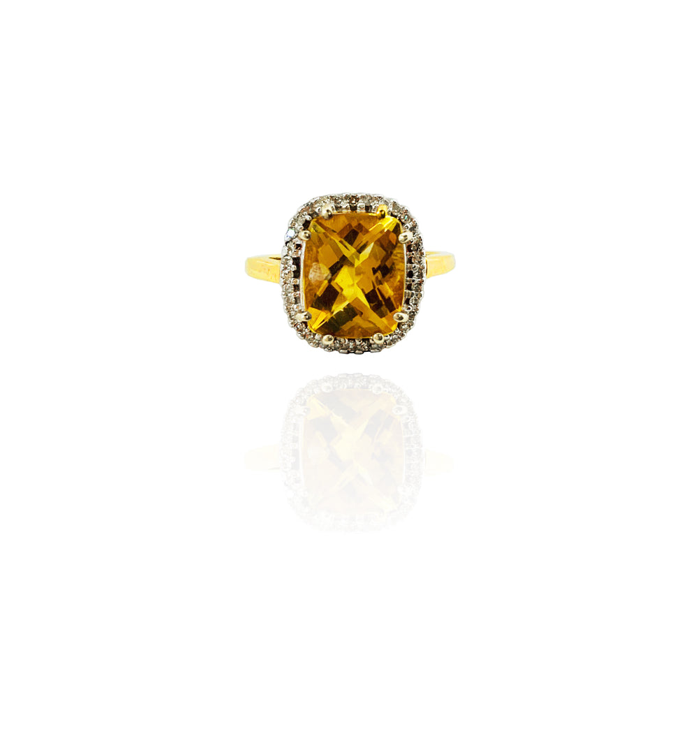 Citrine Halo Diamond Ring (14K)