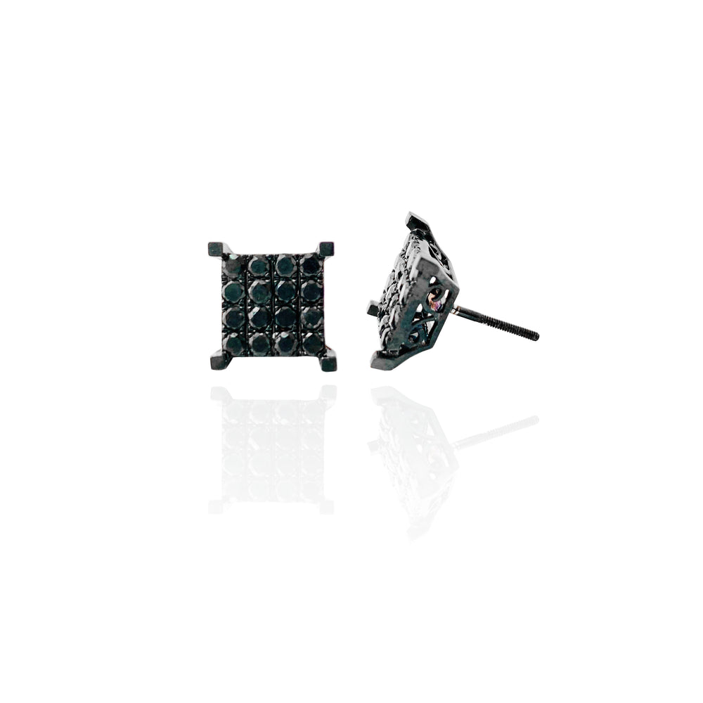 Black Diamond Cluster Square Earrings (10K)