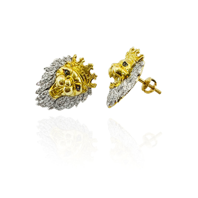 Two-Tone Lion Diamond Stud Earring (10K)