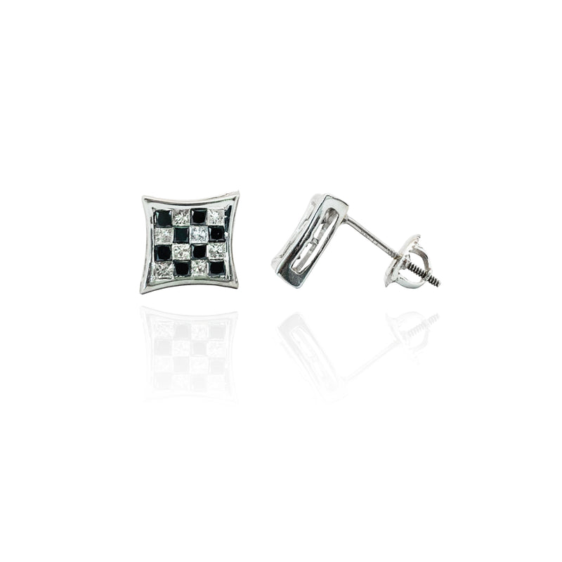 Black and White Diamond Checkered Stud Earrings (14K)