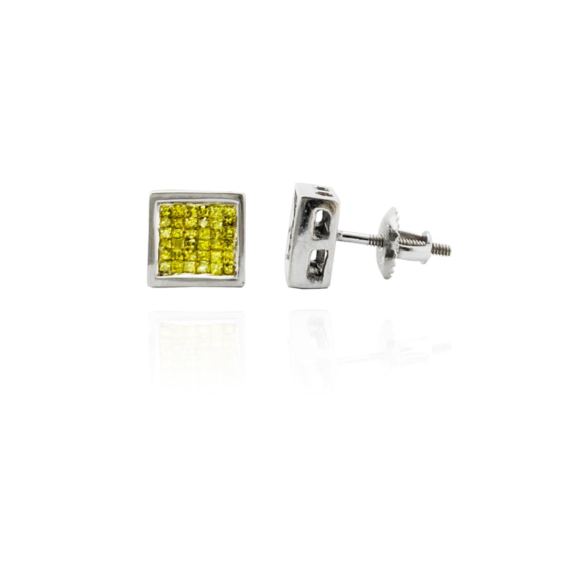 Invisible-Set Canary Diamond Square Earrings (14K)