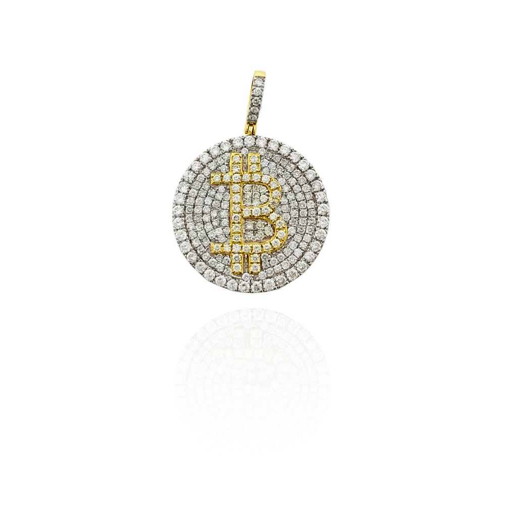 Two-Tone Iced-Out Bitcoin Diamond Pendant (14K)