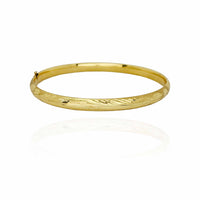 Diamond Cut Floral Design Bangle Bracelet (14K).