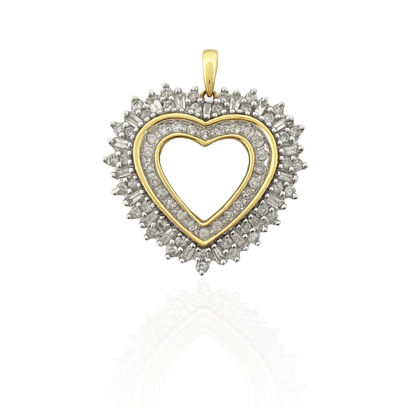 Double Outlined Diamond Heart Pendant (14K)