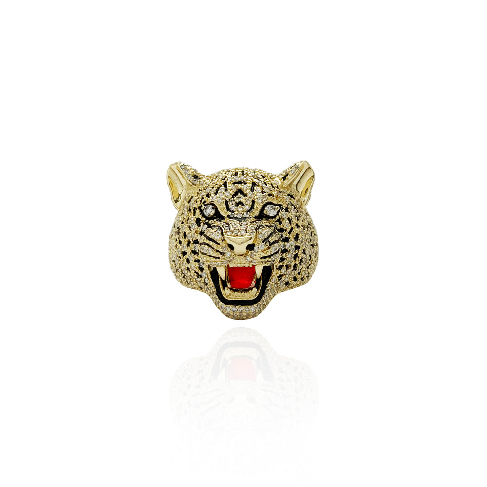 Diamond Cheetah Head Ring (14K)