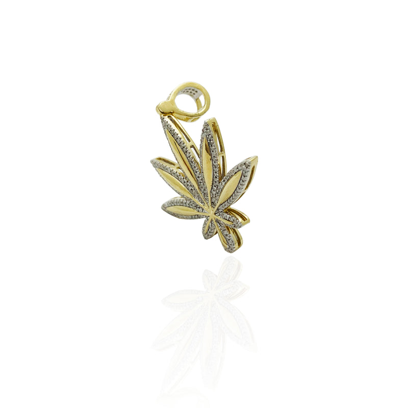 Diamond Cannabis Leaf Pendant (10K).