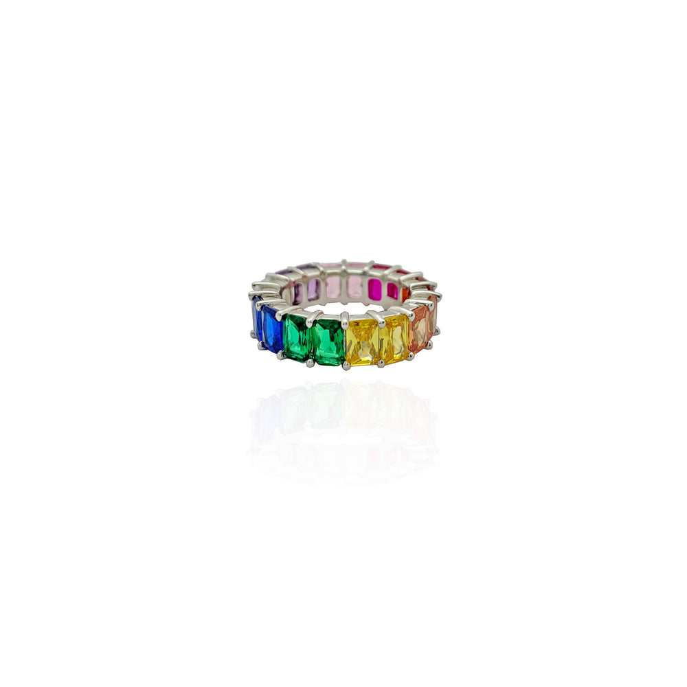 Emerald-Cut Rainbow Stone Eternity Band (Silver)
