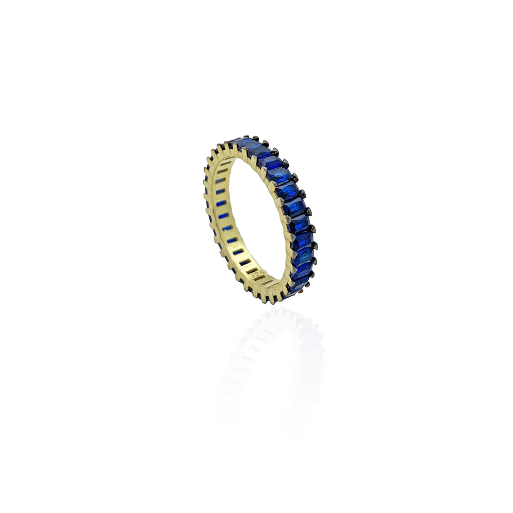 Emerald-Cut Blue Stone Eternity Band (Silver)