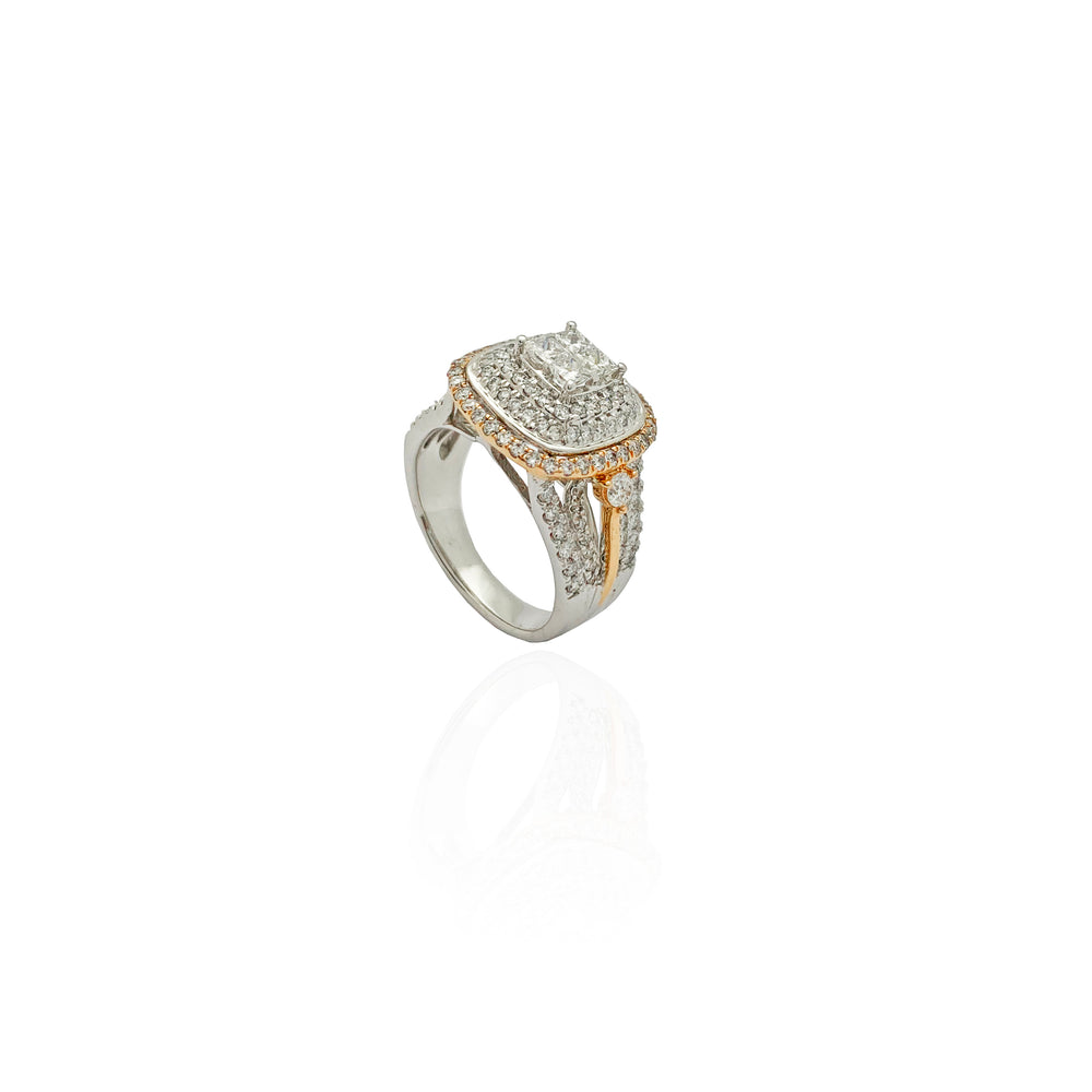 Two-Tone Iced-out Diamond Square Pave Ring (14K).