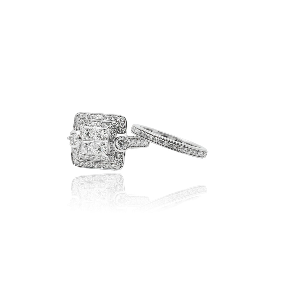Diamond Cushion Halo Pave Double Ring (14K).