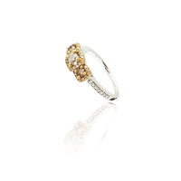 Three Stone Citrine Bridal Diamond Set Ring (14K)