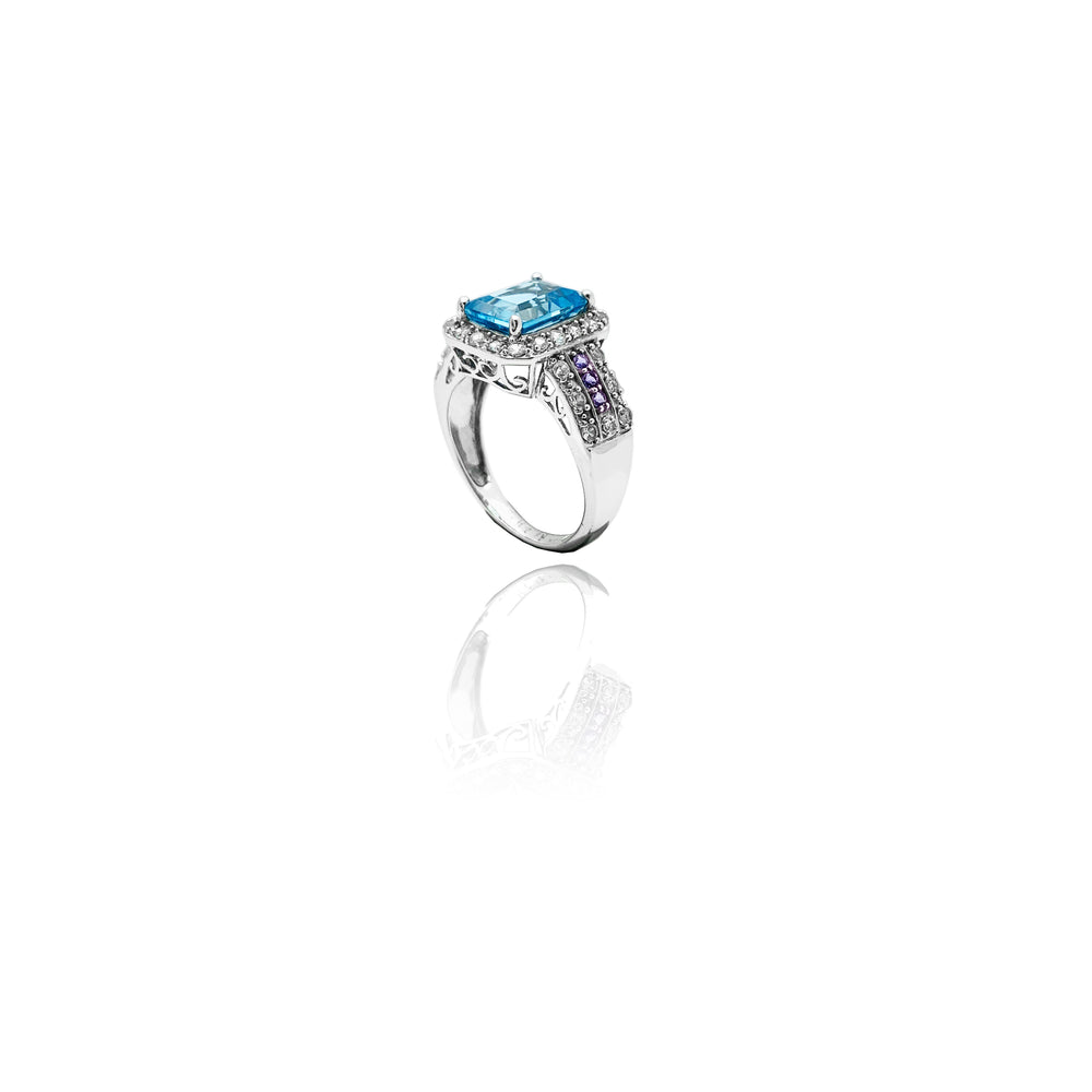 Diamond Aquamarine Square Ring (14K).