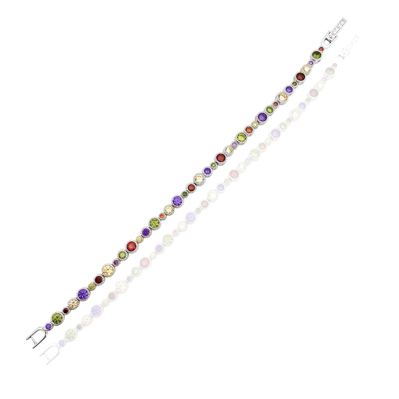 UwU Pastel Rainbow Gemstone Bracelet (Silver)