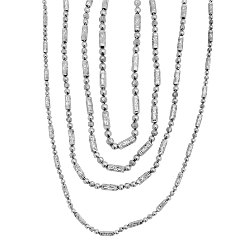 Platinum Barrel and Ball Necklace