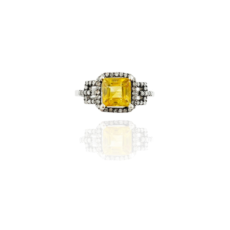 Halo Diamond Princess Shaped Citrine Ring (14K)