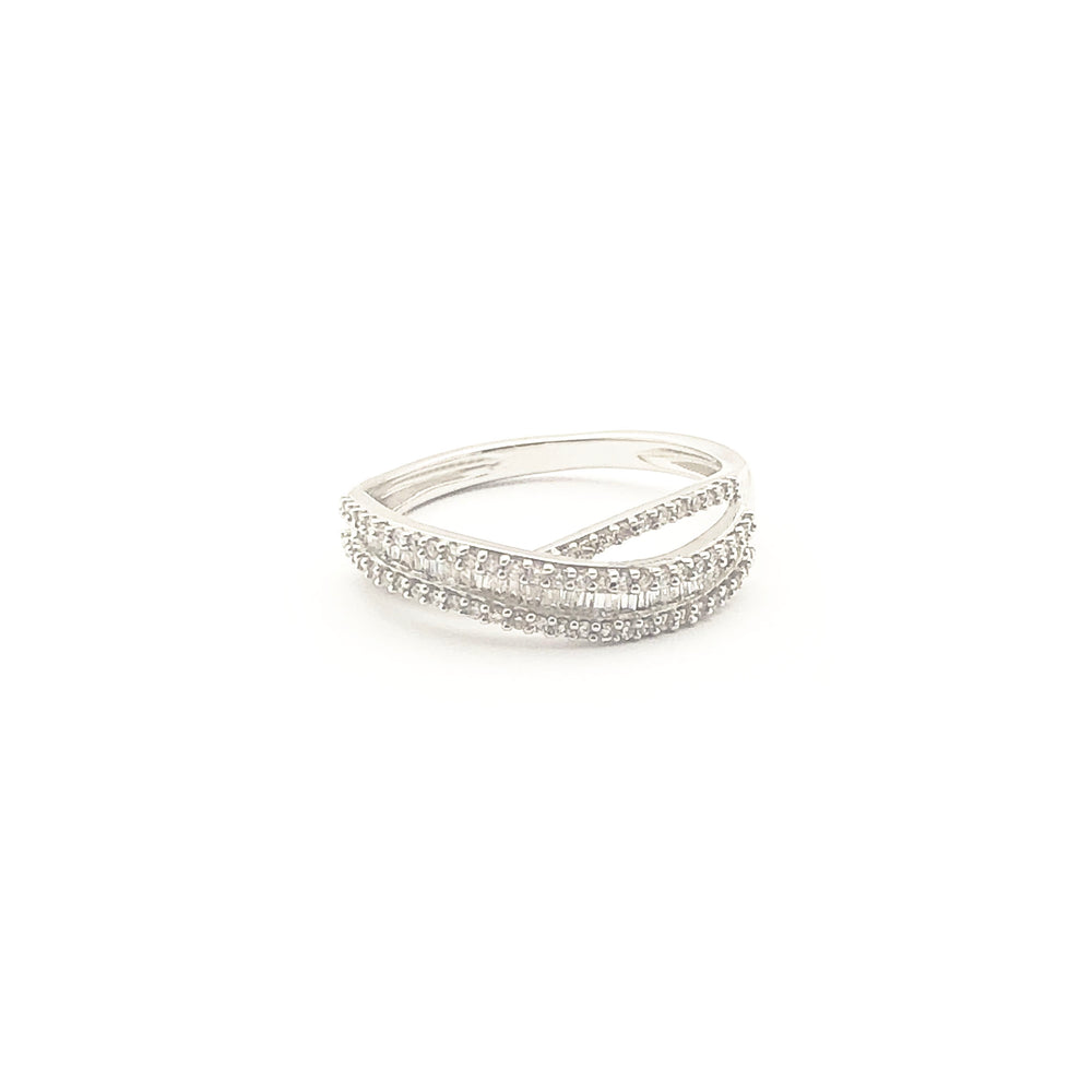 Baguette & Round Diamond Traversing Layer Band Ring (14K)