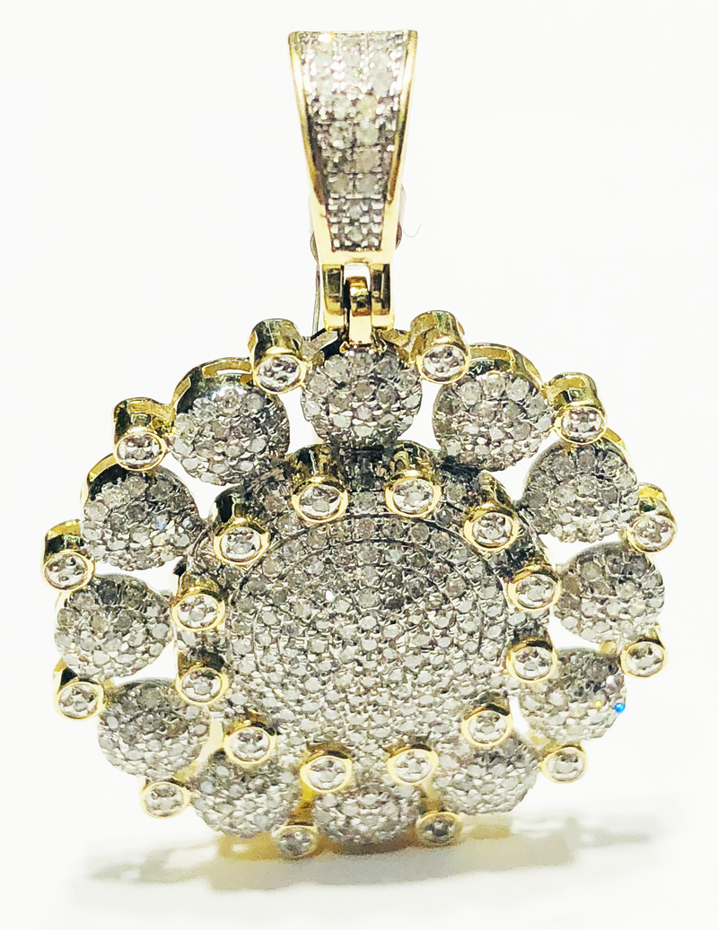 Diamond Iced Out Round Cluster Pendant 10K Yellow Gold
