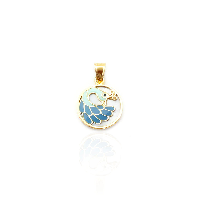 Arabesque Enamel Peacock Round Pendant (14K)