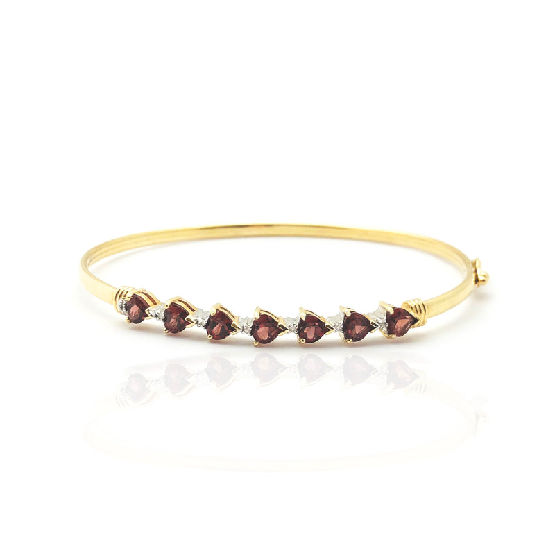Heart-Shaped Garnet & Diamond Bangle Bracelet (14K)