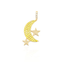 Crescent Moon & Stars Diamond Pendant (14K)