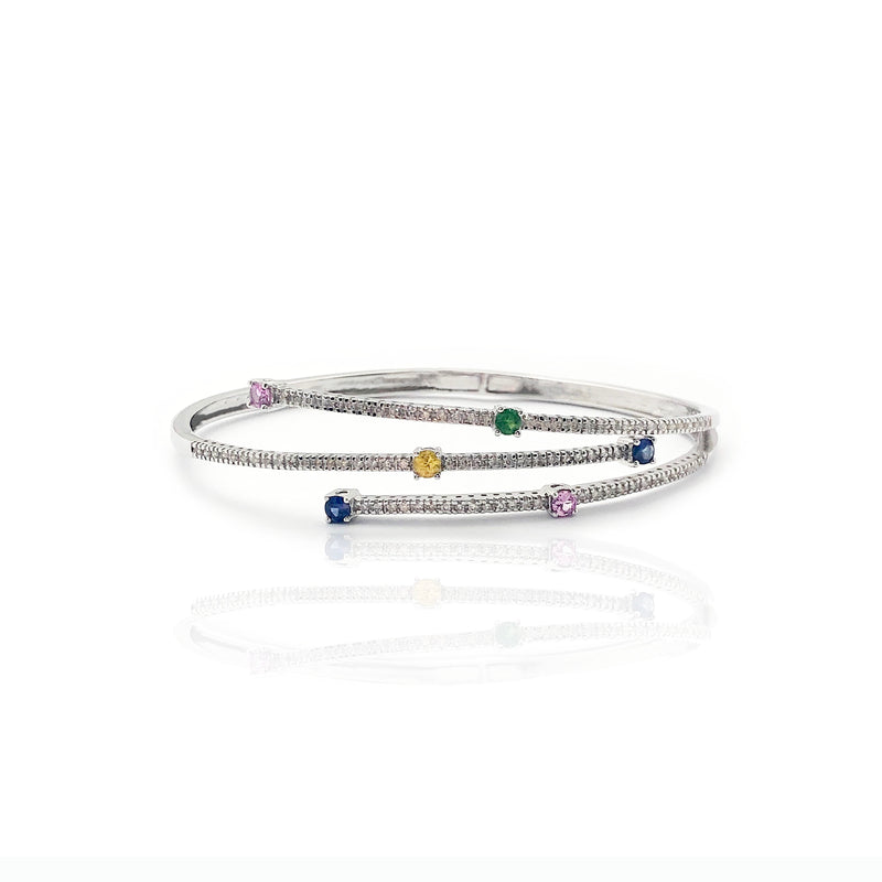 Diamond & Multicolor Stone Claw Bangle Bracelet (14K)
