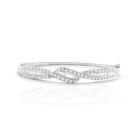 White Gold Baguette & Round Diamond Bangle Bracelet (14K)