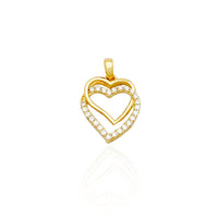 Double Out-Line Heart CZ Pendant (14K)