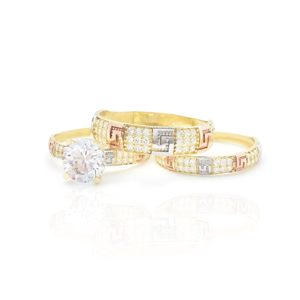 Tri-Color Greek Key Pattern Three Piece-Set Ring (10K)