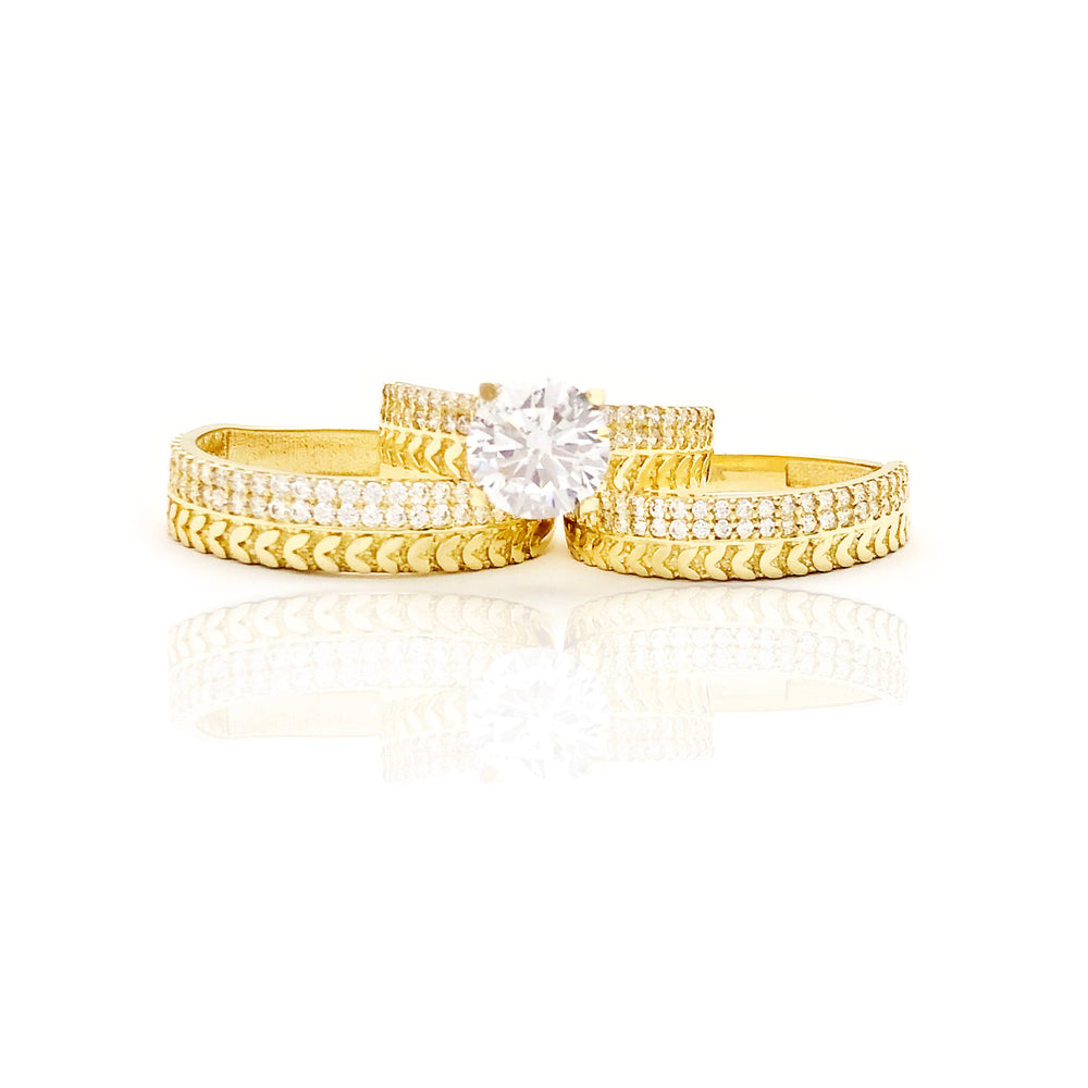 Three Pieces Omnomnomagon Shape Row & CZ Row Ring (10K)