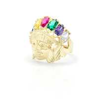 Indian Chief Head Diamond-Cut & Multi-Color CZ Ring (10K)