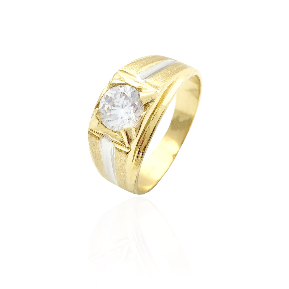 Two-Tone Round CZ Ring (10K)