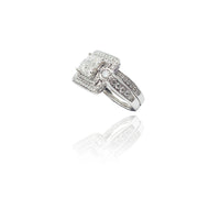 Diamond Cushion Halo Pave Double Ring (14K).
