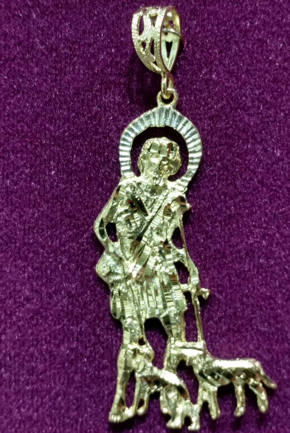 Solid Saint Lazarus Pendant with White Halo 14K - Lucky Diamond 恆福珠寶金行 New York City 169 Canal Street 10013 Jewelry store Playboi Charlie Chinatown @luckydiamondny 2124311180