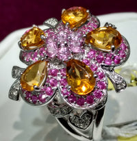Citrine and Pink Sapphire Cocktail Ring 14K - Lucky Diamond 恆福珠寶金行 New York City 169 Canal Street 10013 Jewelry store Playboi Charlie Chinatown @luckydiamondny 2124311180