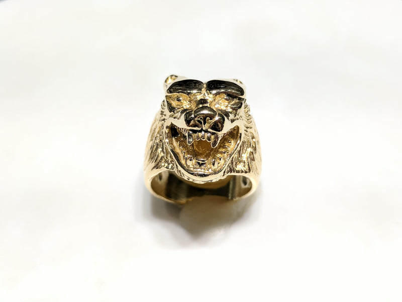 Antique-Finish Wolf Head Ring