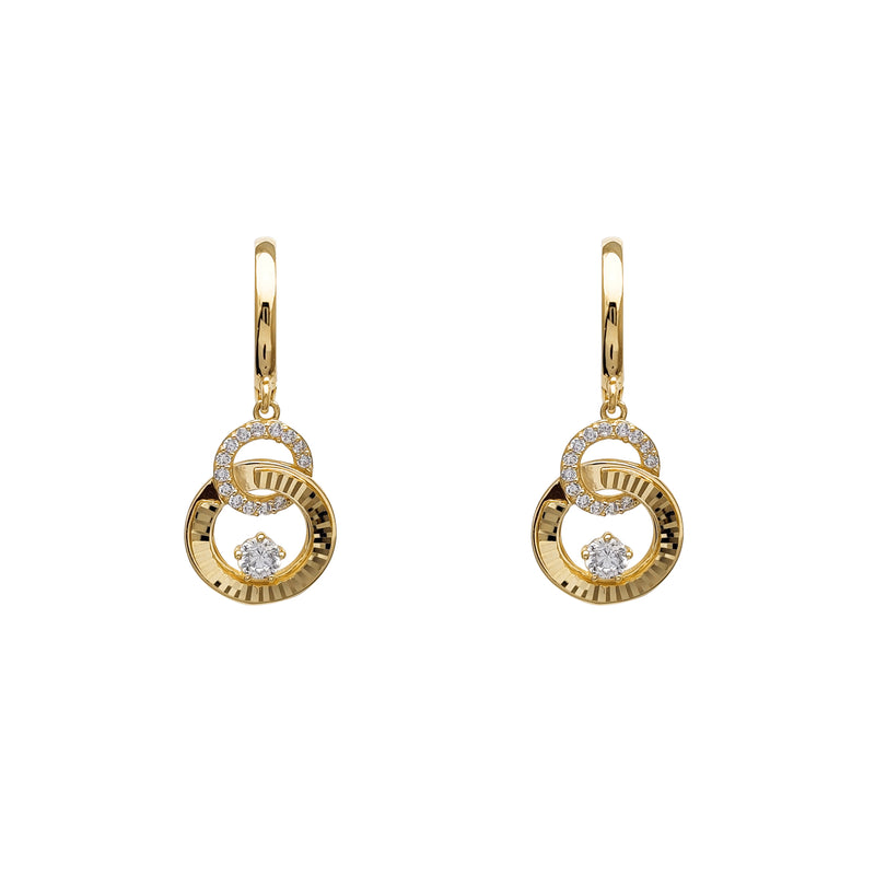 Pave & Fluted Interlocking Hoops Dangling Huggie Earrings (14K) Popular Jewelry New York