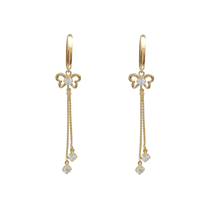 Zirconia Outlined Butterfly Dangling Huggie Earrings (14K) Popular Jewelry New York